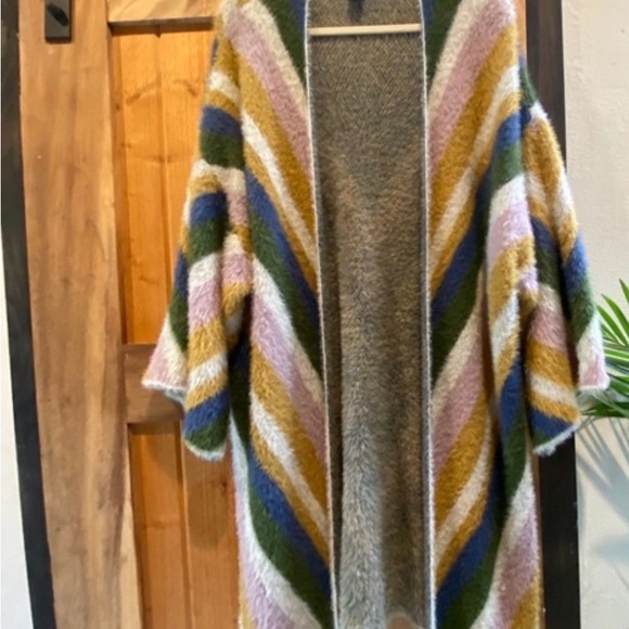 Colorful Striped Open Front Cardigan - Picture 2 of 13
